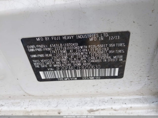 44854793 :رقم المزاد ، JF2GPAKC7E8250630 vin ، 2014 Subaru Xv Crosstrek 2.0i Limited مزاد بيع