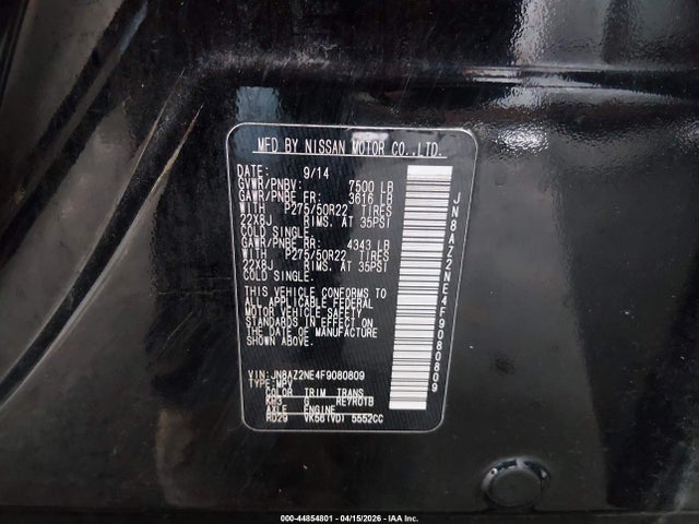 Aukcja sprzedaży 2015 Infiniti Qx80, vin: JN8AZ2NE4F9080809, numer aukcji: 44854801