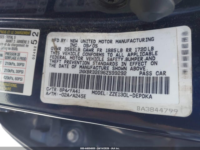 2006 Toyota Corolla Ce მანქანა იყიდება აუქციონზე, vin: 1NXBR32E96Z599292, აუქციონის ნომერი: 44854805