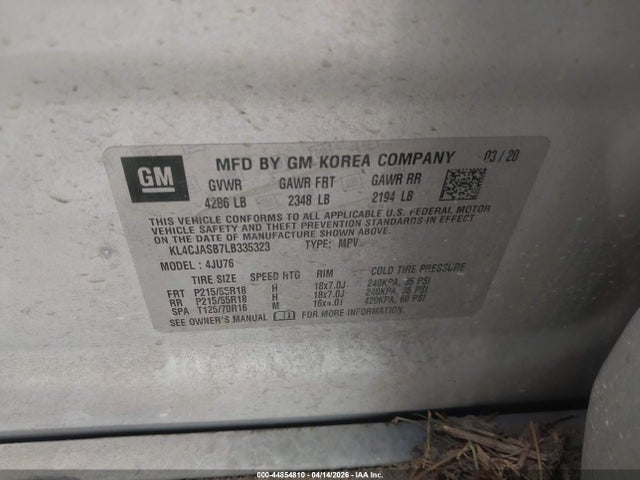 Aukcja sprzedaży 2020 Buick Encore Fwd Preferred, vin: KL4CJASB7LB335323, numer aukcji: 44854810