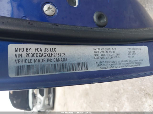 Продаж на аукціоні авто 2020 Dodge Challenger Sxt, vin: 2C3CDZAGXLH218792, номер лоту: 44854813