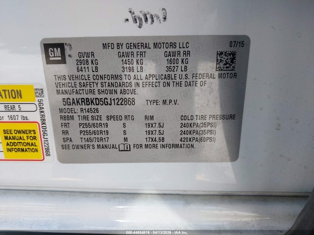 Aukcja sprzedaży 2016 Buick Enclave Leather, vin: 5GAKRBKD5GJ122868, numer aukcji: 44854816