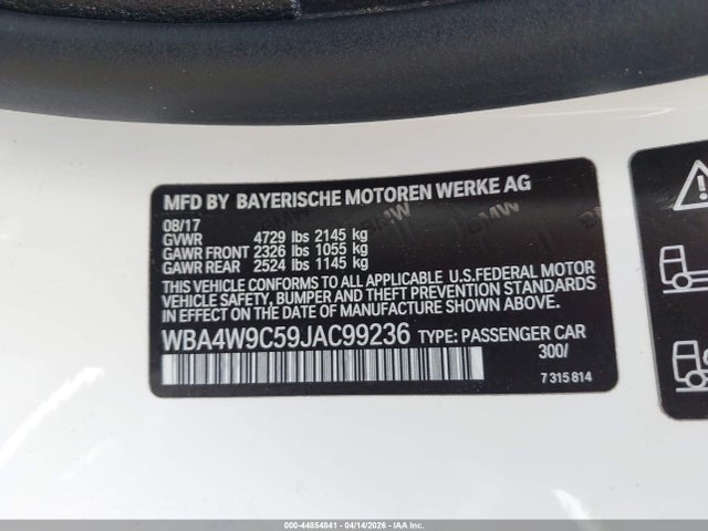 44854841 :رقم المزاد ، WBA4W9C59JAC99236 vin ، 2018 Bmw 440i Xdrive مزاد بيع