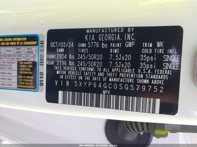 Aukcja sprzedaży 2025 Kia Telluride S, vin: 5XYP64GC0SG579752, numer aukcji: 44854859