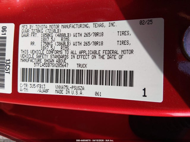 Toyota Tundra Sr5 2025 5TFLA5DB7SX285647 Image 9