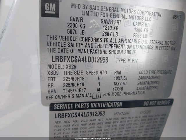 Продаж на аукціоні авто 2020 Buick Envision Fwd Essence, vin: LRBFXCSA4LD012953, номер лоту: 44854888