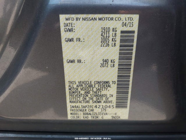 Aukcja sprzedaży 2015 Nissan Altima 2.5 Sv, vin: 1N4AL3AP2FC421045, numer aukcji: 44854903
