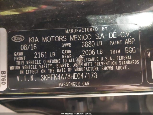 Продажа на аукционе авто 2017 Kia Forte Lx, vin: 3KPFK4A78HE047173, номер лота: 44854925