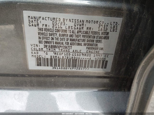 44854937 :رقم المزاد ، 3N1AB8BVXPY284777 vin ، 2023 Nissan Sentra S Xtronic Cvt مزاد بيع