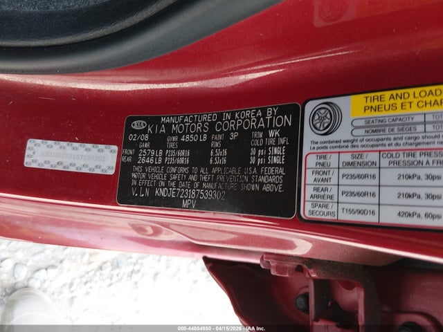 44854950 :رقم المزاد ، KNDJE723187539302 vin ، 2008 Kia Sportage Lx V6 مزاد بيع