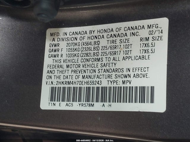 Honda Cr-v Ex-l 2014 2HKRM4H70EH659243 Image 9