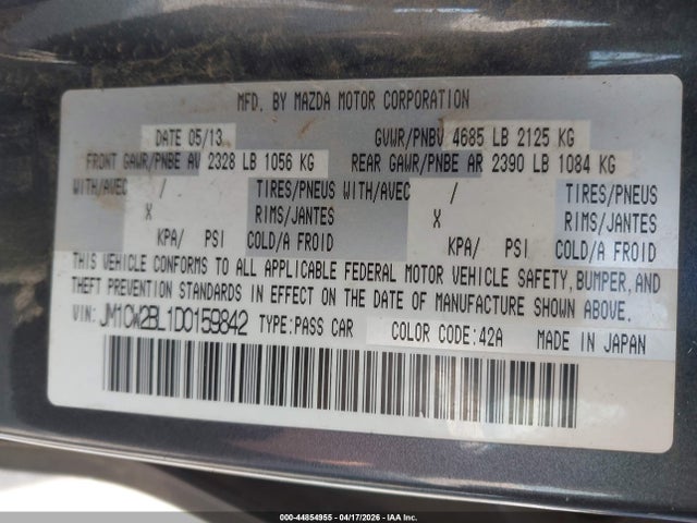 Aukcja sprzedaży 2013 Mazda Mazda5 Sport, vin: JM1CW2BL1D0159842, numer aukcji: 44854955