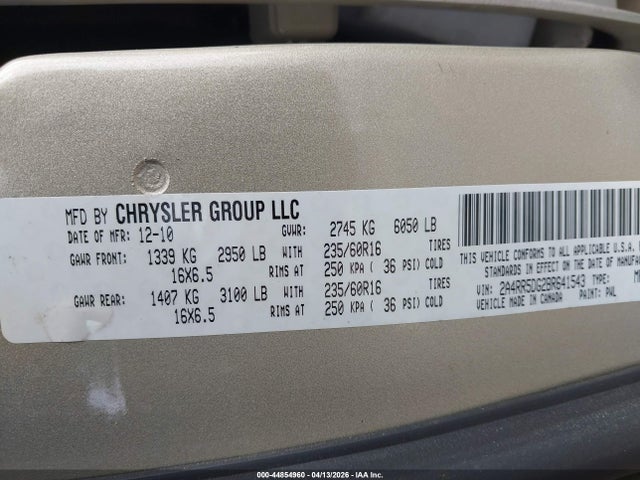 Auction sale of the 2011 Chrysler Town & Country Touring, vin: 2A4RR5DG2BR641543, lot number: 44854960