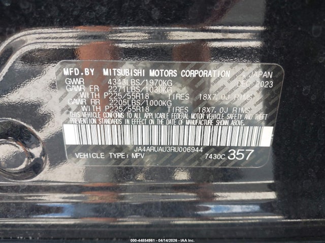 Aukcja sprzedaży 2024 Mitsubishi Outlander Sport 2.0 Es Awc, vin: JA4ARUAU3RU006944, numer aukcji: 44854961