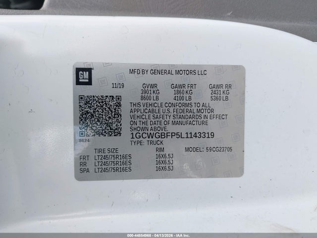 1GCWGBFP5L1143319 Chevrolet Express Cargo Rwd 2500 Extended Wheelbase Wt