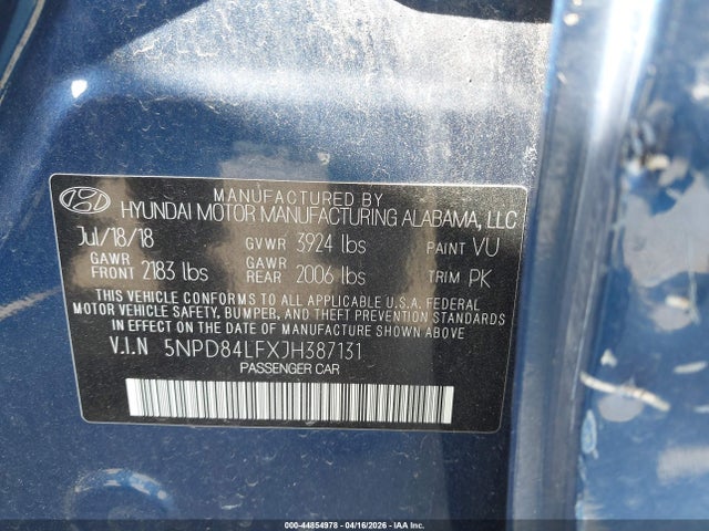 2018 Hyundai Elantra Sel მანქანა იყიდება აუქციონზე, vin: 5NPD84LFXJH387131, აუქციონის ნომერი: 44854978