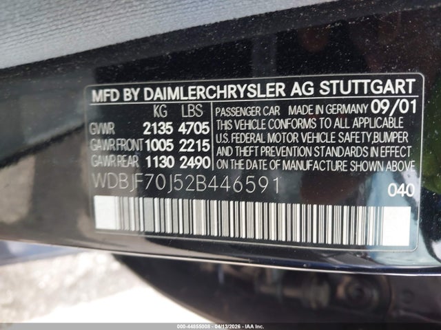 Aukcja sprzedaży 2002 Mercedes-benz E 430 Special Edition, vin: WDBJF70J52B446591, numer aukcji: 44855008