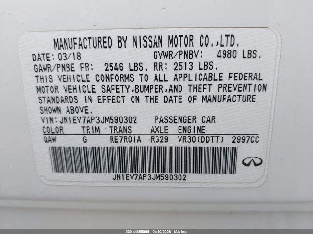 Продаж на аукціоні авто 2018 Infiniti Q50 3.0t Luxe, vin: JN1EV7AP3JM590302, номер лоту: 44855009