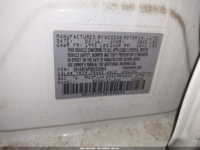 3N1AB7AP9GY230643 Nissan SENTRA SV