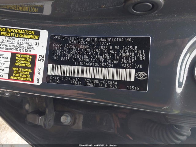 2025 Toyota Camry Xle მანქანა იყიდება აუქციონზე, vin: 4T1DAACK4SU067094, აუქციონის ნომერი: 44855051