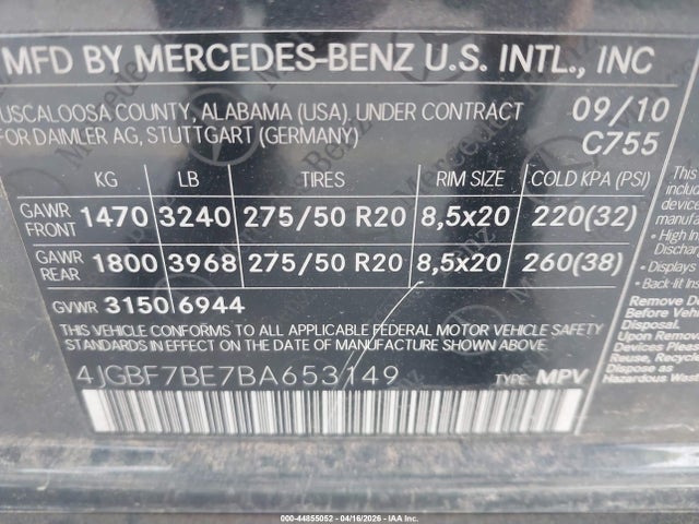 Aukcja sprzedaży 2011 Mercedes-benz Gl 450 4matic, vin: 4JGBF7BE7BA653149, numer aukcji: 44855052