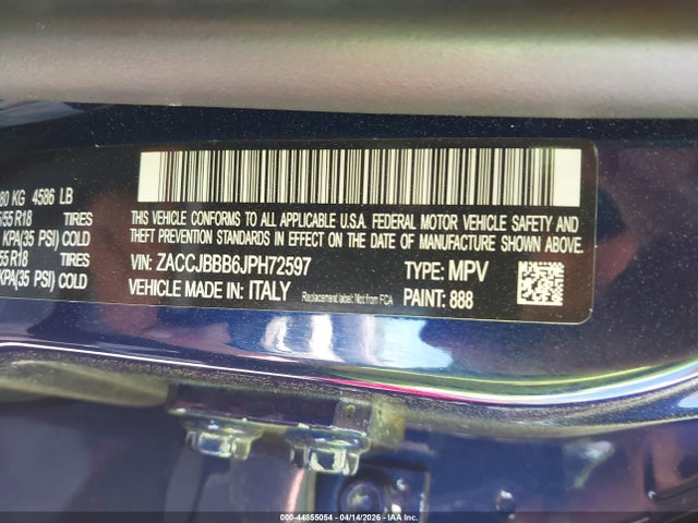 2018 Jeep Renegade Latitude 4x4 მანქანა იყიდება აუქციონზე, vin: ZACCJBBB6JPH72597, აუქციონის ნომერი: 44855054