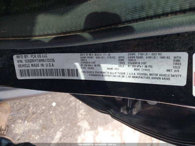 Продаж на аукціоні авто 2024 Ram 1500 Big Horn  4x4 5'7 Box, vin: 1C6SRFFT6RN173726, номер лоту: 44855070
