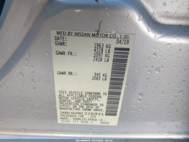 Nissan Altima 2.5 Sl 2019 1N4BL4EV9KC226931 Image 9