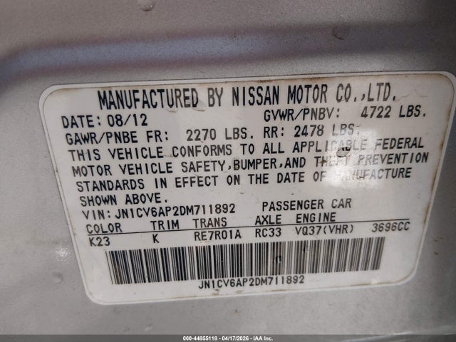 Продаж на аукціоні авто 2013 Infiniti G37 Journey, vin: JN1CV6AP2DM711892, номер лоту: 44855118