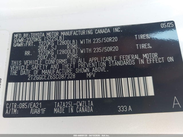 2025 Lexus Nx 350 Premium მანქანა იყიდება აუქციონზე, vin: 2T2GGCEZ6SC087328, აუქციონის ნომერი: 44855120