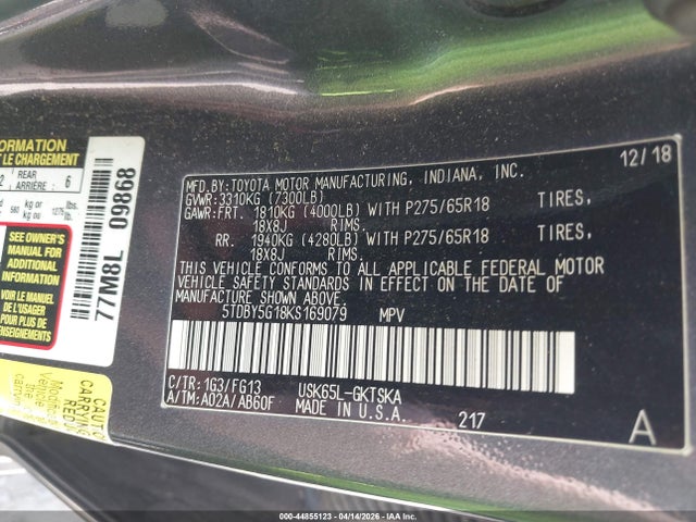 5TDBY5G18KS169079 Toyota Sequoia Sr5