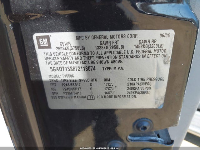 Продажа на аукционе авто 2007 Buick Rainier Cxl, vin: 5GADT13S672113074, номер лота: 44855127