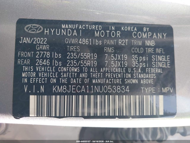 Продаж на аукціоні авто 2022 Hyundai Tucson Hybrid Limited, vin: KM8JECA11NU053834, номер лоту: 44855157