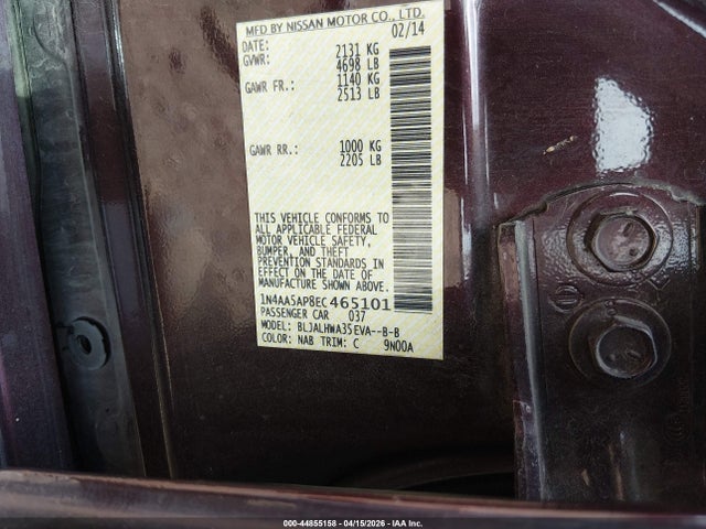 1N4AA5AP8EC465101 Nissan Maxima 3.5 Sv