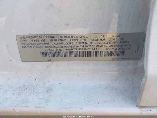 Aukcja sprzedaży 2009 Volkswagen Jetta Se/sel, vin: 3VWRZ71K99M057410, numer aukcji: 44855159