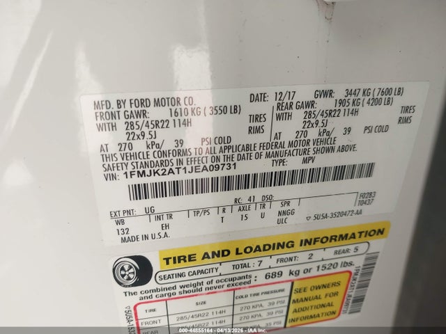 1FMJK2AT1JEA09731 Ford Expedition Max Limited