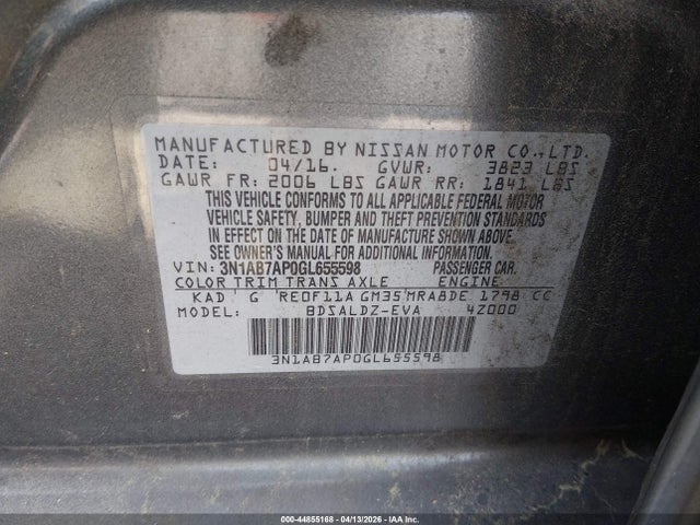 Продаж на аукціоні авто 2016 Nissan Sentra Sv, vin: 3N1AB7AP0GL655598, номер лоту: 44855168