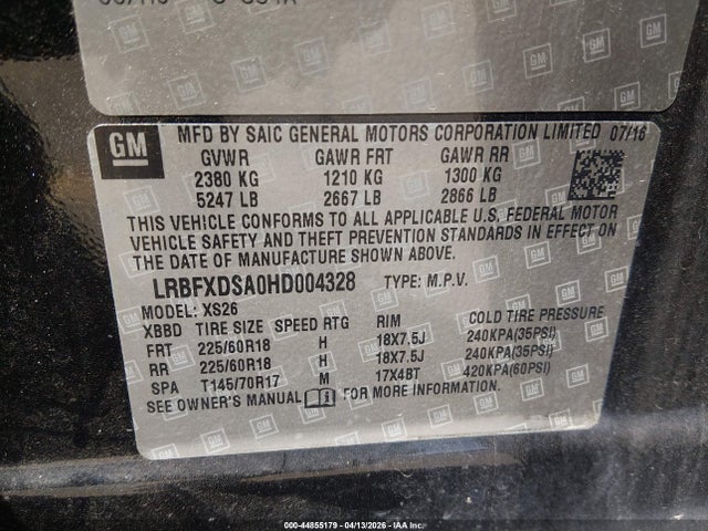 Продажа на аукционе авто 2017 Buick Envision Essence, vin: LRBFXDSA0HD004328, номер лота: 44855179
