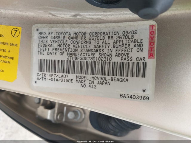Продаж на аукціоні авто 2003 Lexus Es 300, vin: JTHBF30G730102310, номер лоту: 44855196