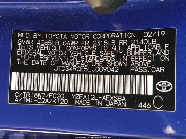 JTDS4RCE5LJ009042 Toyota COROLLA SE