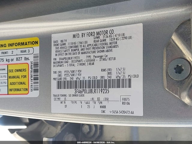 2020 FORD FUSION 3FA6P0LU8LR119235 Photo 8