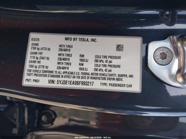 5YJ3E1EA9SF993217 Tesla Model 3 Long Range Rear-wheel Drive/standard Rear-wheel Drive