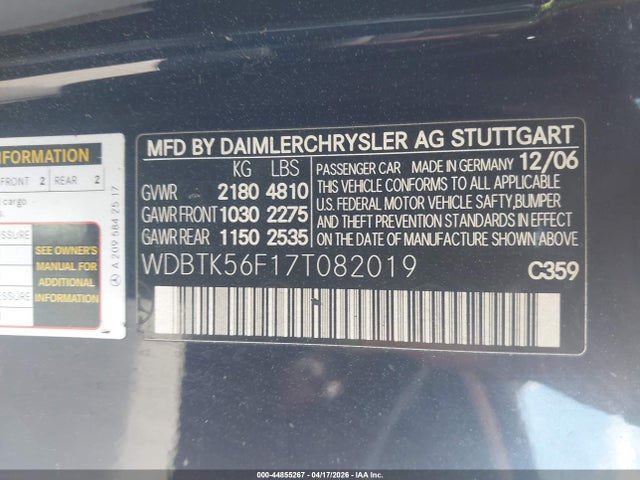 Aukcja sprzedaży 2007 Mercedes-benz Clk 350, vin: WDBTK56F17T082019, numer aukcji: 44855267