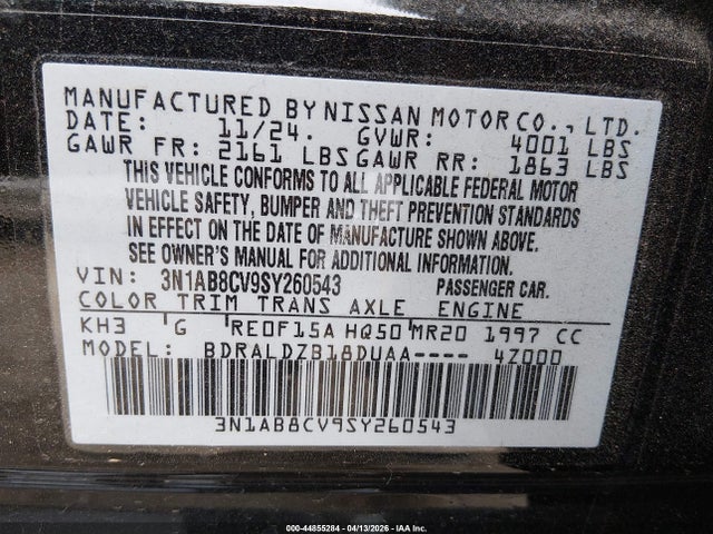 44855284 :رقم المزاد ، 3N1AB8CV9SY260543 vin ، 2025 Nissan Sentra Sv مزاد بيع