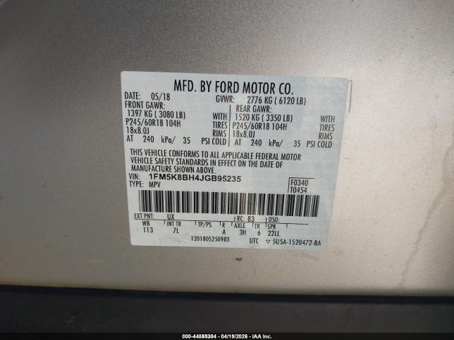 2018 FORD EXPLORER 1FM5K8BH4JGB95235 Photo 8