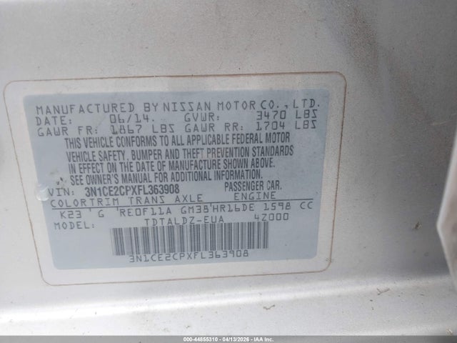 Aukcja sprzedaży 2015 Nissan Versa Note S (sr)/s Plus/sl/sr/sv, vin: 3N1CE2CPXFL363908, numer aukcji: 44855310