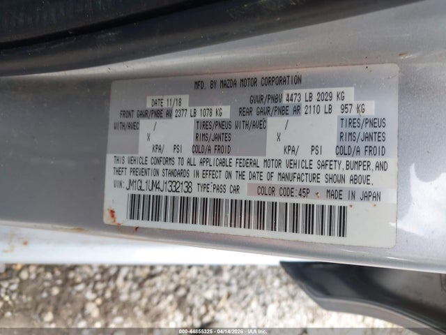 Продаж на аукціоні авто 2018 Mazda Mazda6 Sport, vin: JM1GL1UM4J1332138, номер лоту: 44855325