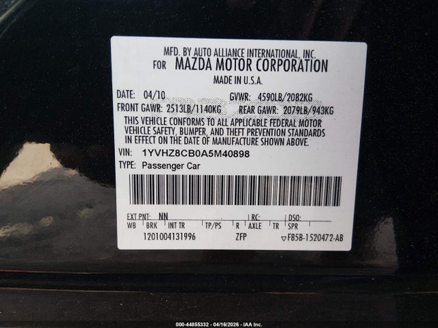 Aukcja sprzedaży 2010 Mazda Mazda6 S Grand Touring, vin: 1YVHZ8CB0A5M40898, numer aukcji: 44855332