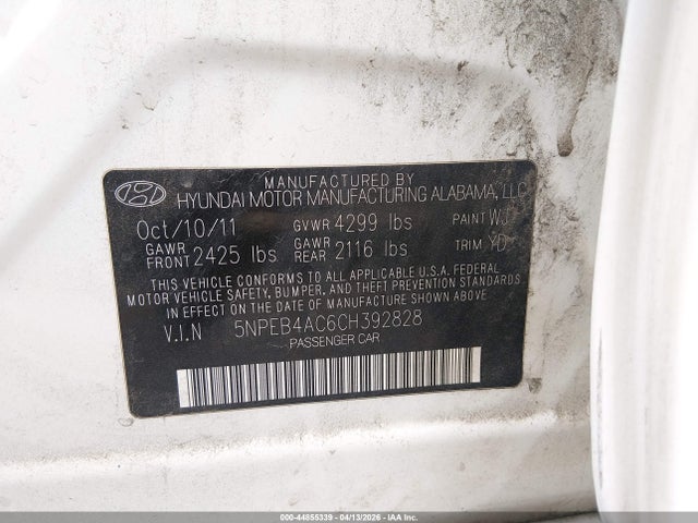 Aukcja sprzedaży 2012 Hyundai Sonata Gls, vin: 5NPEB4AC6CH392828, numer aukcji: 44855339