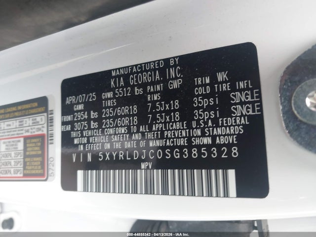 Продажа на аукционе авто 2025 Kia Sorento S, vin: 5XYRLDJC0SG385328, номер лота: 44855342